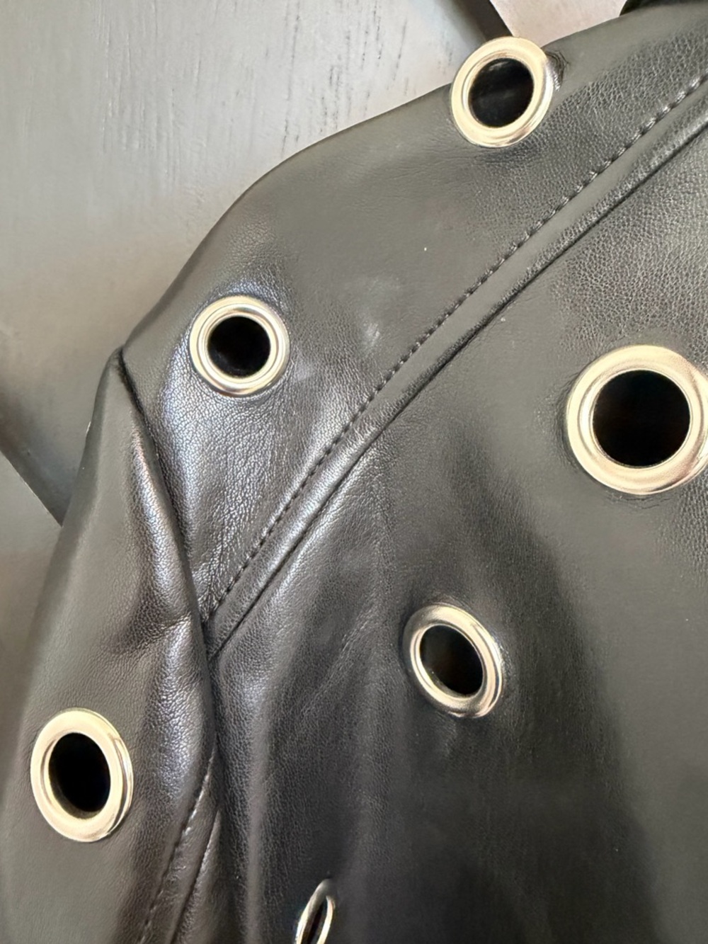 NWT Cinq a Sept Harriet Faux Leather Grommet Jacket in Black, Size Medium - Picture 9 of 11